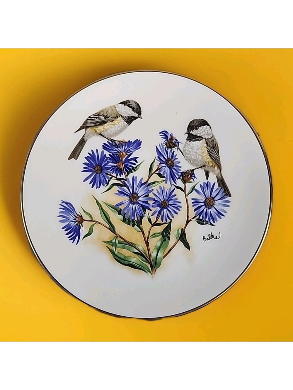 Gorham Fine China Decorative Plate Black-Capped Chickadee & New England Aster